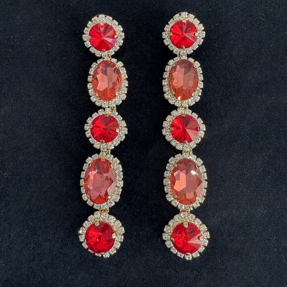 Large Ruby Red Crystal Drop Statement Earrings - Picture 1 of 4